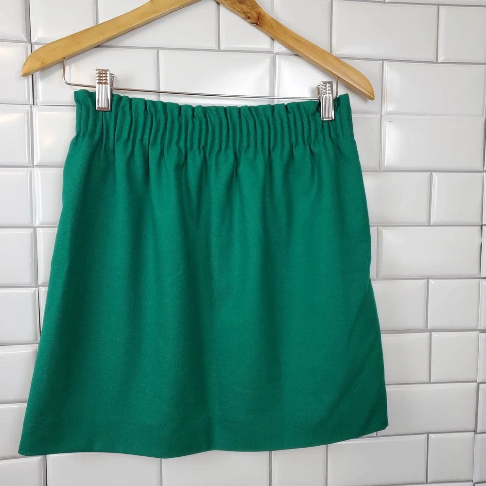 J. CREW | PAPERBAG WOOL BLEND PULL ON GREEN SKIRT POCKETS WOMEN'S SIZE 2